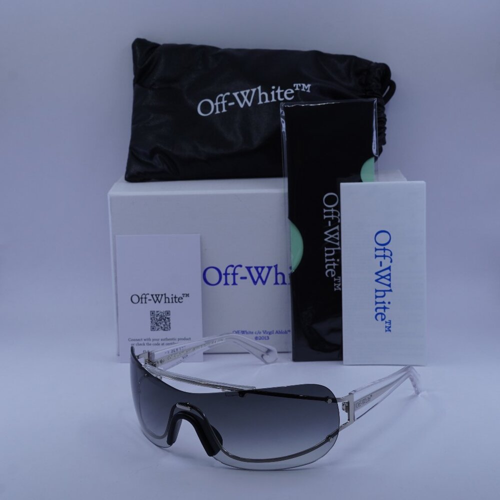 Off-White OERI103 BIG WHARF 7207 Shield Sunglasses – Silver/Grey